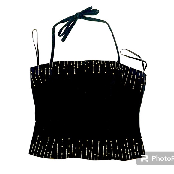 ST. JOHN Pearl drip full zip bandeau Coquette tie-back neck - Picture 2 of 13